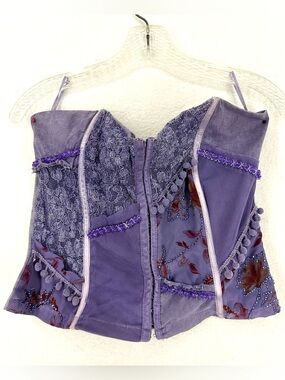 Dazz Women’s Purple Patchwork Hook & Eye Corset Top Y2K